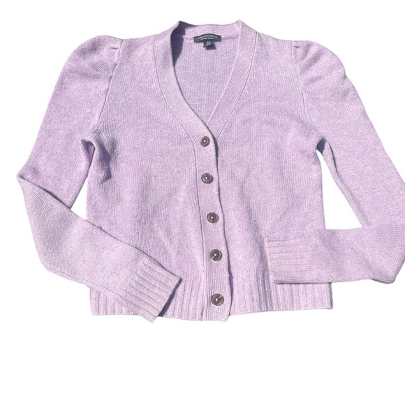 SAKS FIFTH AVENUE Puff-Sleeve 100% Cashmere Cardigan - Picture 2 of 7